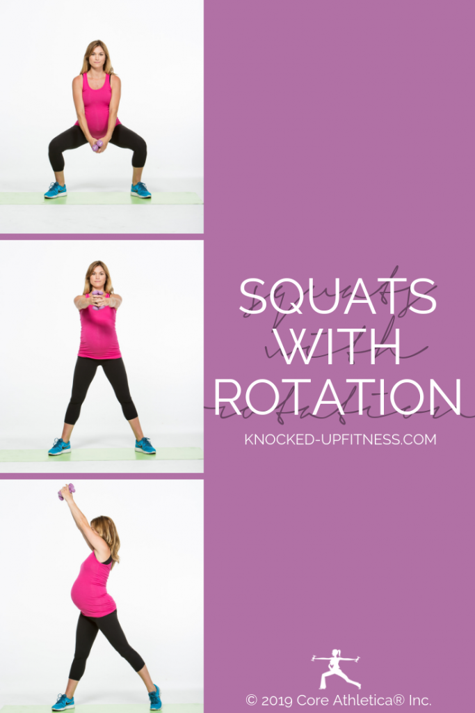 picture of squats with rotation at home pregnancy exercise
